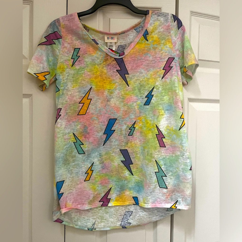 NWT - BiBi - Summer Pastel Lightning Rod Short sleeve Blouse - Womans Small